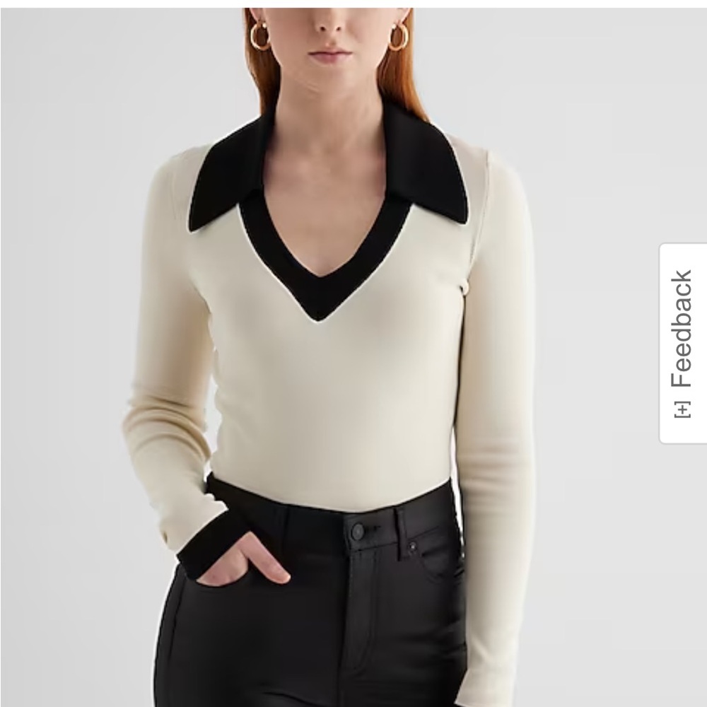 Express Silky soft fitted tipped v-neck polo sweater NWOT